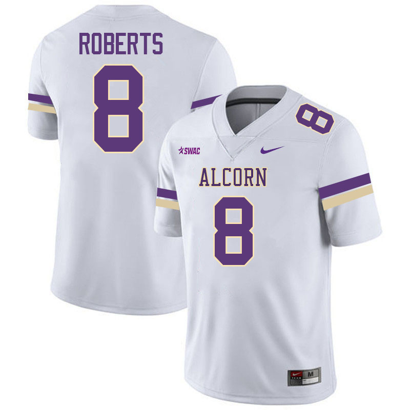 Alcorn State Braves #8 Cedric Roberts College Football Jerseys,Uniforms Stitched-White